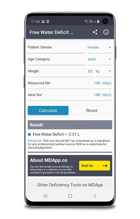 Free Water Deficit Calculator Screenshot3