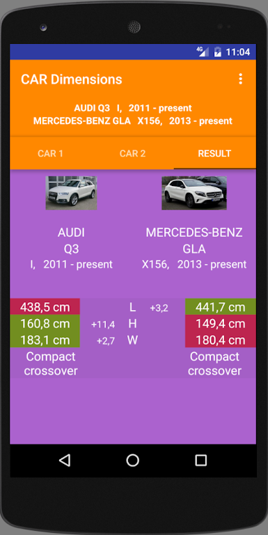 Car size comparison tool Screenshot3