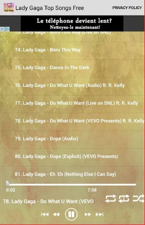 Lady Gaga Top Songs Free Screenshot4