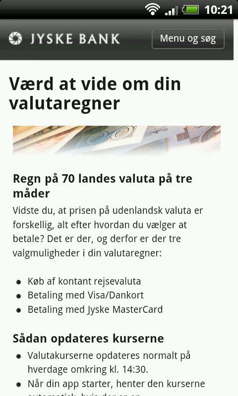 Valutaregner fra Jyske Bank Screenshot4