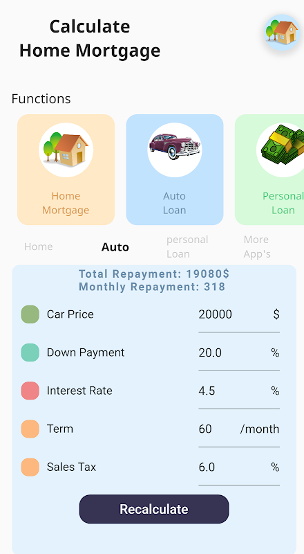 Mortgage & Car Loan Calculator Screenshot1