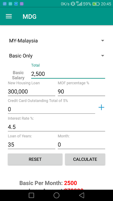 MDG CALCULATOR Screenshot1