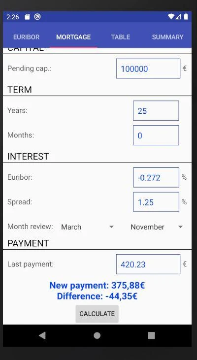 Euribor Mortgage Screenshot3