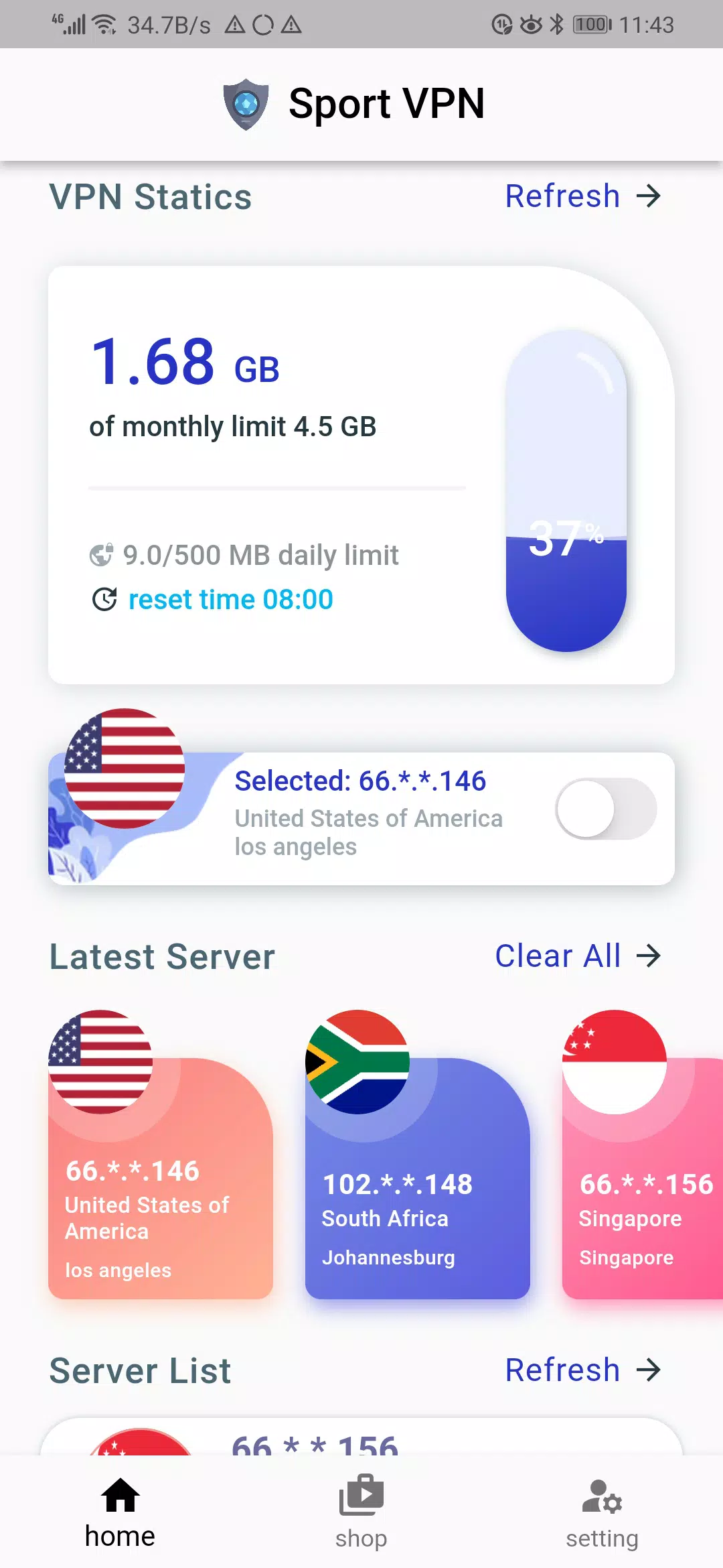 Sport VPN - Bandwagon Host VPN Screenshot3