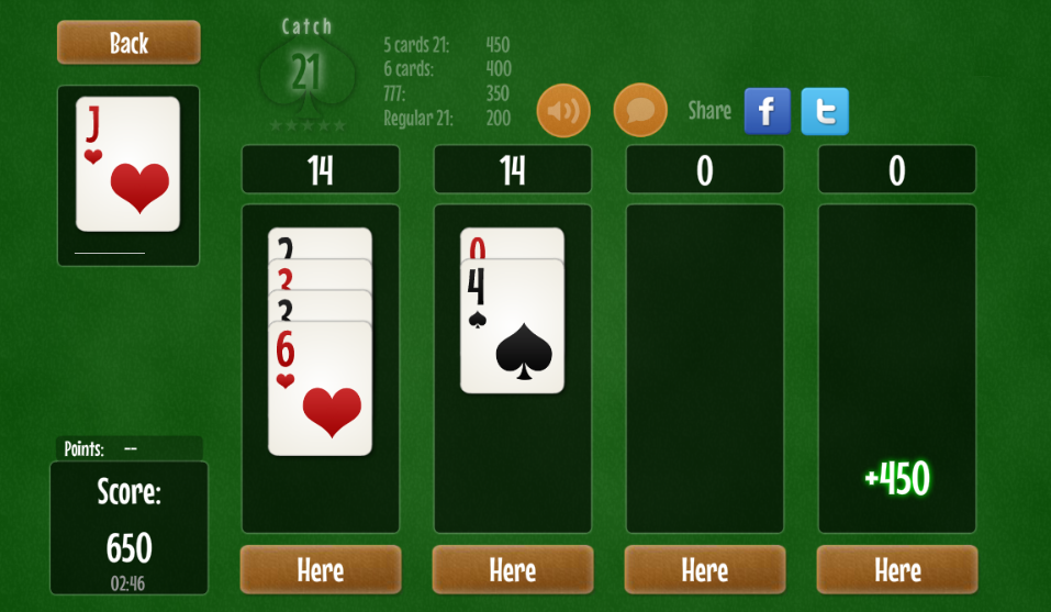 ♣ Catch 21 Blackjack Solitaire Game Screenshot2