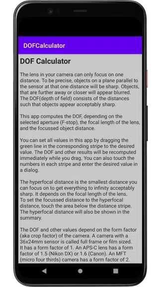 DOF Calculator Screenshot3