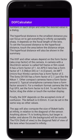 DOF Calculator Screenshot4